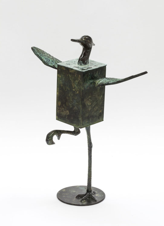 Heron - pattinated brass and copper vessel - 36cm