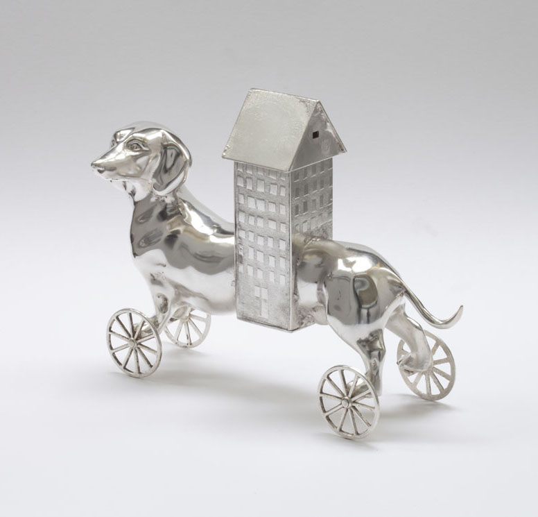 Dog House - silver plated barass and copper vessel - 16 cm x 22cm